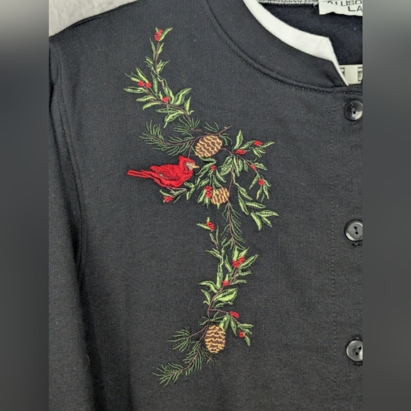 Allison Lane 1X Cardinal Sweatshirt Cardigan Black With White Collar - Picture 4 of 8